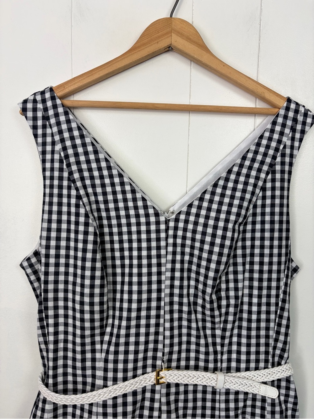 Cleo Black White Gingham Fit Flare Midi Dress A-Line Pockets Sleeveless Size 14 - Picture 4 of 14